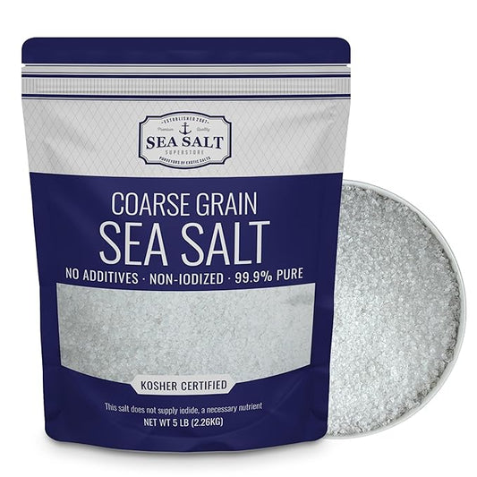 Coarse Sea Salt for Grinder Refill, Coarse Grain Kosher Salt, Non-Iodized Coarse Salt for Cooking, Mineral-Rich Unrefined Baja Salt, 5 lb Bag, Sea Salt Superstore