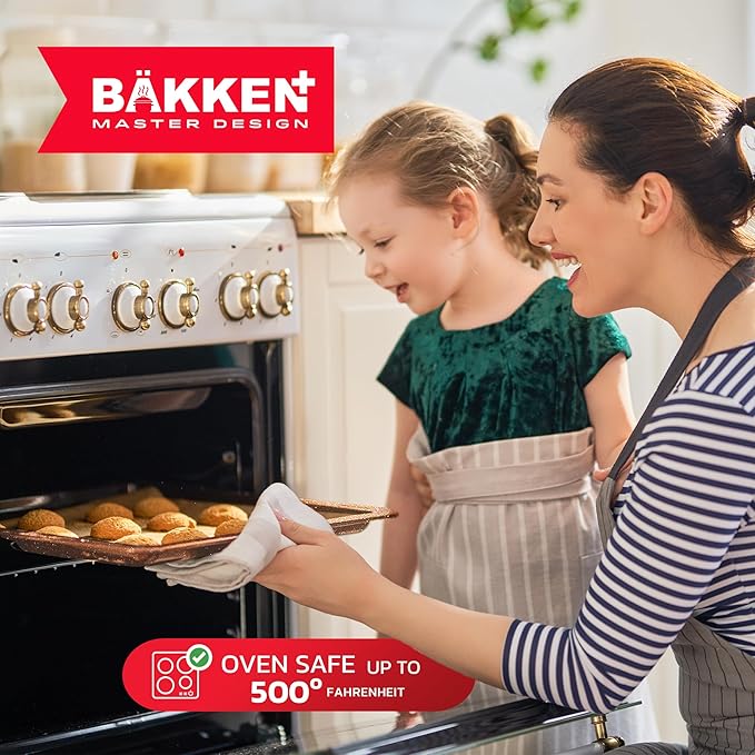 Bakken Master 20 Piece Cookware Set - Pots and Pans with Handle Grips and Tempered Glass Lids, With 6-piece Bakeware Set, Nonstick Granite Coating, Ceramic Max Temperature (Up To 500째F), Brown Marble