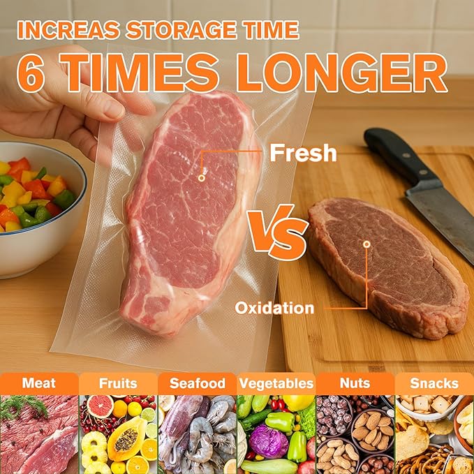 FUNFERY Precut Vacuum Sealer Bags for Food, 150 Pint 6" x 10" and Quart 8" x 12" and Gallon 11" x 16", Food Long-Term Storage and Sous Vide Commercial-Grade Bag, BPA Free