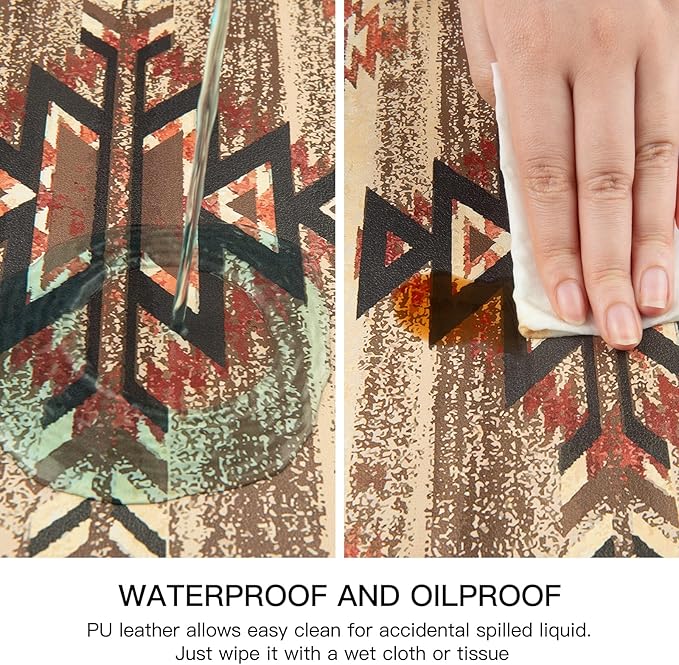QIYI Placemats Set of 4, 12x18 Inch Faux Leather Place Mats for Kitchen Dinning, Heat Resistant Anti Slip Brown Table Mats, Waterproof Wipeable Washable Placemat Party Table D챕cor, Geometric Motifs