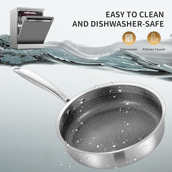 LOLYKITCH 3 Quarts Hybrid Stainless Steel Nonstick Saut챕 Pan,Skillet,10 Inch Induction Deep Frying Pan,Dishwasher and Oven Safe,Riveted Handle.