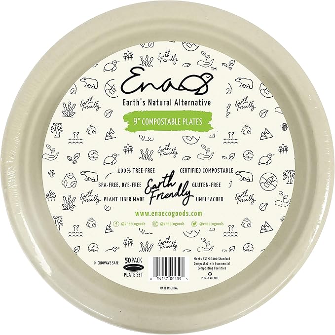 Earth's Natural Alternative Eco-Friendly, Natural Compostable Plant Fiber 9" Plate, Natural, 50 Count