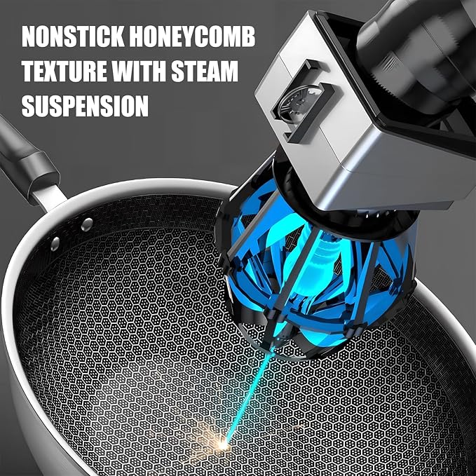 13.4??Stainless Steel Wok Pan with Lid ??Honeycomb Non Stick Stir Fry Pan for Induction, Gas, Electric & Ceramic Cooktops ??Tri-Ply Deep Frying Wok with Stay-Cool Handle, PFOA-Free