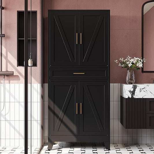 71" H Metal Kitchen Pantry Cabinet with Drawers,Black Kitchen Storage Cabinets with Doors,Tall Pantry Food Storage Cabinets,Large Freestanding Cabinets for Dining Room, Living Room