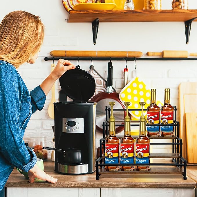 Klxuyuo 4-Tier Coffee Syrup Rack for 20 Bottles (750ml)?밪turdy Coffee Syrup Organizer Holder for Kitchen, Caf챕, Office