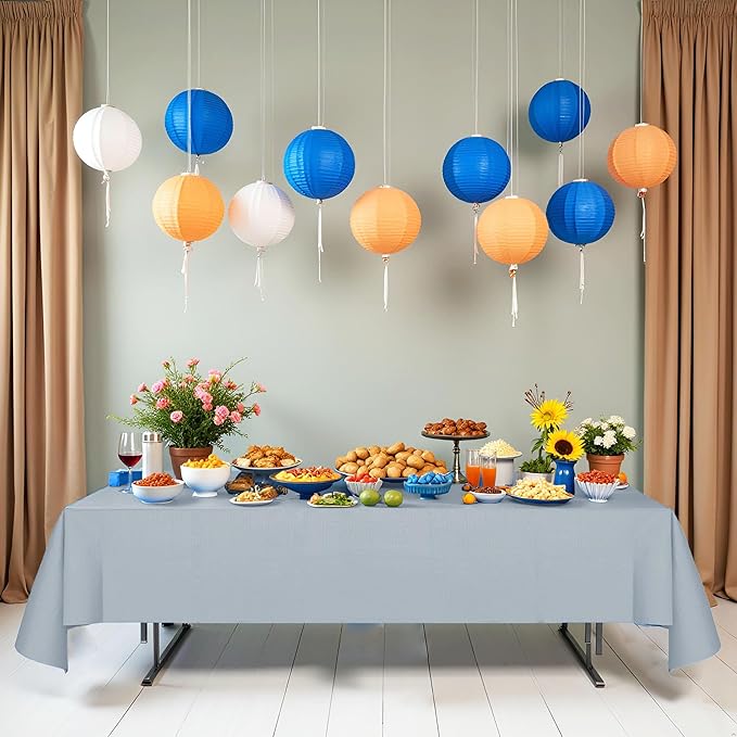 [6 Pack] Silver Paper Tablecloth Disposable for Rectangle Tables, 54 X 108 Inch Party Table Cover with Plastic Backing, Waterproof 3 Ply Table Cloth for Wedding Banquet Birthday
