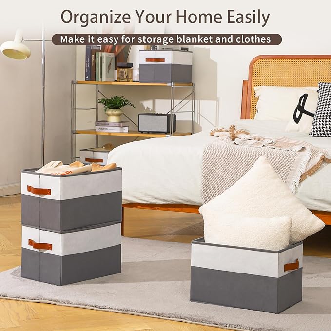 Euct 6 Pack Large Storage Bins with Handle,Collapsible Storage Basket for Shelves,Fabric Closet Organizer for Organizing Clothes Blanket,Decorative Dorm Organizers and Storage