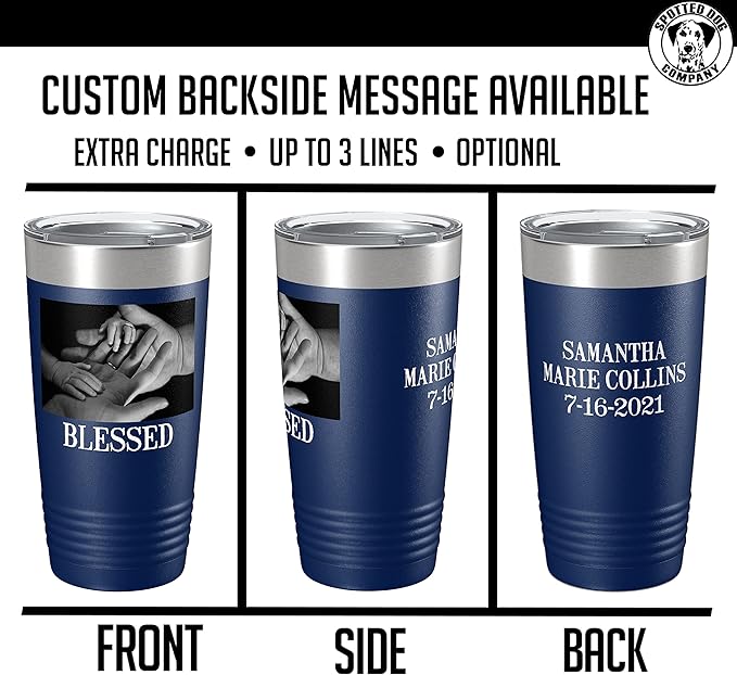 Personalized 20oz (17 Colors) Photo Picture Printed Insulated Stainless Steel Powder Coated Tumbler with Lid ??Customized Mother's Day Gift for Her Him Men, Custom Coach Gifts Team Mom Dad (Navy Blue)