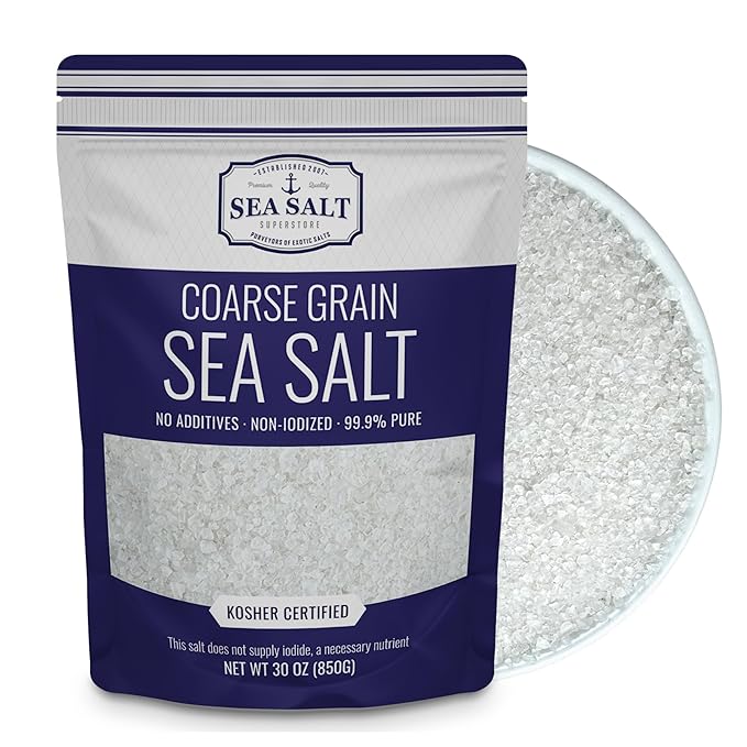 Sea Salt Superstore Coarse Sea for Grinder Refill, Coarse Grain Kosher, Non-Iodized for Cooking, Mineral-Rich Unrefined Baja Salt, 30 oz Bag