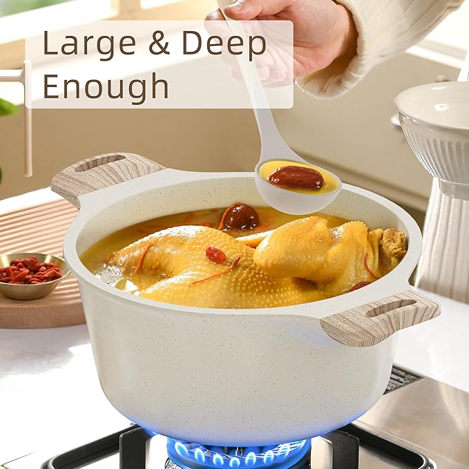 20Pcs Pots and Pans Set Non Stick, Kitchen Nonstick Cookware Sets, White Granite Induction Cookware Non Toxic Cooking Set w/Frying Pans, Saucepans, 4 Cup Pan, PFOS & PFOA Free