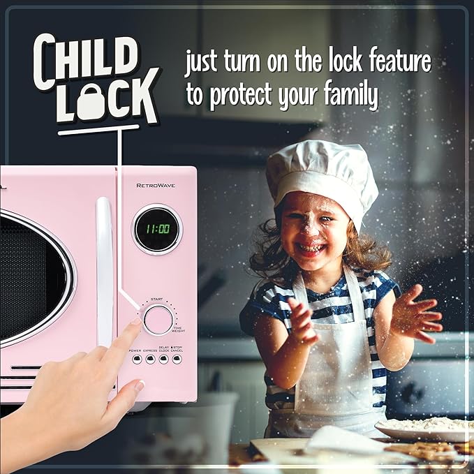 Nostalgia Retro Countertop Microwave Oven - Large 800-Watt - 0.9 cu ft - 12 Pre-Programmed Cooking Settings - Digital Clock - Kitchen Appliances - Pink
