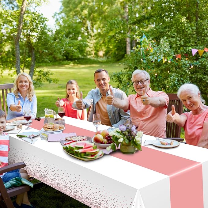 12Pcs White Rose Gold Tablecloth Party Decorations,Plastic White Table Cloth Printed Rose Gold Table Runner Disposable Rectangle Tables Cover for Birthday Anniversary Wedding Grad Party,54 x108 Inch