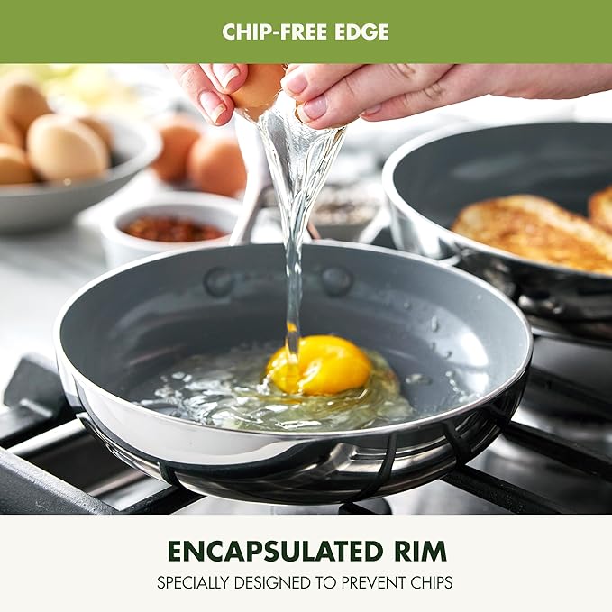 GreenPan Valencia Pro Stainless Steel 8??Frying Pan Skillet, Induction Suitable Mirrored Tri-Ply, Ceramic Nonstick PFAS-Free, Multi Clad Cookware, Dishwasher Oven & Broiler Safe