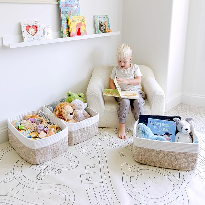 NaturalCozy Storage Baskets 16.8?쓝13?쓝7.6??Cotton Rope Woven Baskets for Organizing 3-Pack | Toy Storage Bins | Basket for Shelves, Laundry, Blanket, Clothes, Closet, Kitchen, Bathroom, Gifts