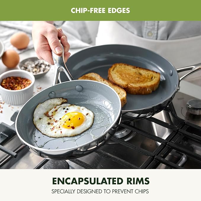 GreenPan Valencia Pro Tri-Ply Stainless Steel 8??and 10??Frying Pan Skillet Set, Ceramic Nonstick PFAS-Free Coating, Multi Clad Cookware, Induction, Dishwasher Oven and Broiler Safe