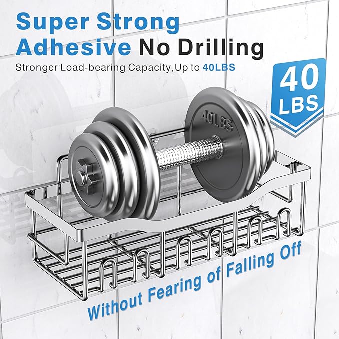 EUDELE 5-Pack Rustproof Stainless Steel Shower Caddy ??No Drill Adhesive Bathroom Organizer with Large Capacity, Spacious Shower Shelves for Inside Shower, Kitchen & Home Decor Storage-XL Size