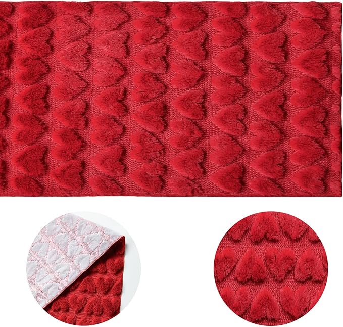 Artoid Mode Red Soft Plush Faux Fur Jacquard Heart Valentine's Day Table Runner, Seasonal Kitchen Dining Table Decoration for Home Party Decor 13x72 Inch