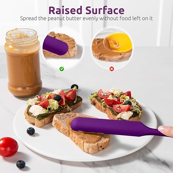 U-Taste Skinny Silicone Jar Spatula: 600쨘F Heat-Resistant Food-Grade 10in Long Narrow Sourdough Stirring Stick, Seamless Flexible Peanut Butter Spreader for Scraping Icing Bread Cream, Jam (Purple)