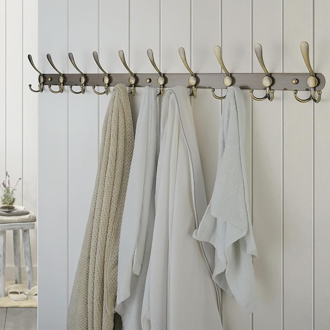 Dseap Coat Rack Wall Mount - 38??Long 10-Tri-Hooks Heavy Duty Coat Hanger Rail Wall Hooks for Hanging Coats Hats Clothing Clothes Purse Mudroom Entryway, Bronze
