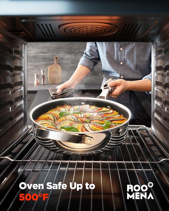 Wok pan with Lid, Hybrid Ceramic 13 Inch Tri-Ply Stainless Steel Woks & Stir-fry Pans Nonstick, Non-Toxic, PFAS/PFOA/PTFE Free, Metal Utensil Safe, Dishwasher & Oven Safe, Induction Compatible