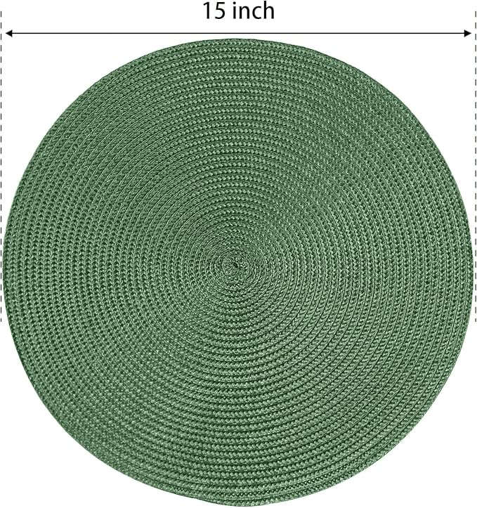 FunWheat Round Braided Placemats Set of 8 Place Mats for Dining Table Woven Washable Non-Slip Table Mats 15 Inch(Green,8pcs)