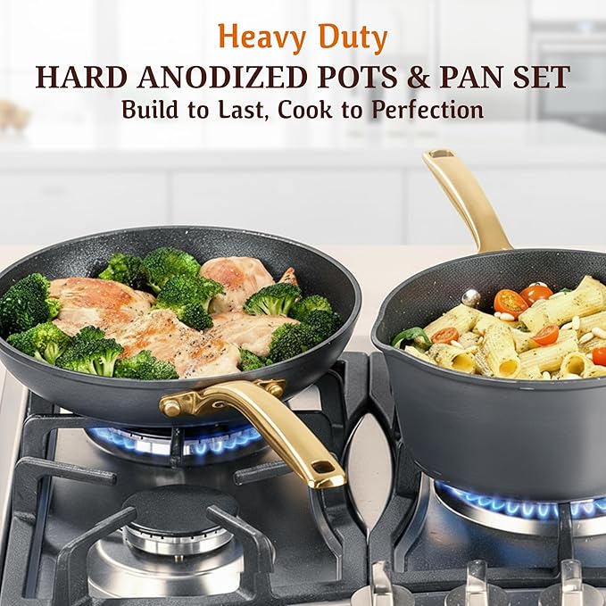 Granitestone 20pcs Induction Pots and Pans Set Non Stick Cookware Set with Deep Frying Pan & 6pc Knife Set, Hard Anodized Exterior with Armor Max Coating Lasts 8x Longer, Oven & Dishwasher Safe