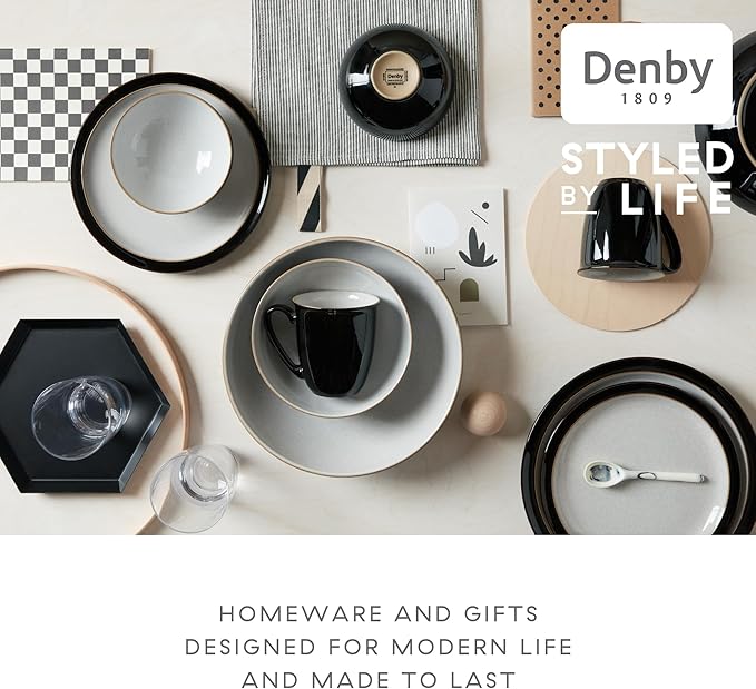 Denby - Elements Black Large Coffee Mug Set of 4-11.15oz Stoneware Tea Cup Mug Set For Office & Home - Dishwasher Safe, Microwave Safe - Ceramic Tea Cups With Black White Glaze, Chip Resistant