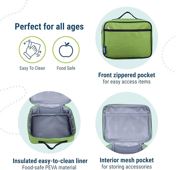Wildkin Kids Insulated Lunch Box ??Durable and Reusable for School & Travel - Parrot Green
