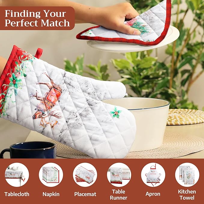Maison d' Hermine Pot Holders 100% Cotton Heat Resistant Potholders 8" x 8" Hot Pads with Loop for Thanksgiving Christmas Decorations BBQ Cooking Handling Hot Pans (Pack of 1, Christmas Tradition)