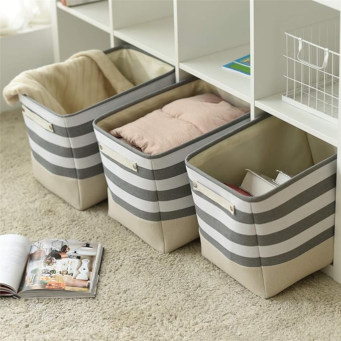 TheWarmHome Extra Large Cube Storage Bins Baskets for Organizing, Sturdy Fabric Storage Basket Cube W/Handles, Decorative Foldable Storage Baskets for Shelves Closet Nursery Toy (3 Pack 16횞12횞12inch)