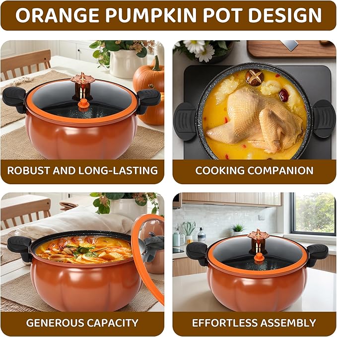 8l/2.11gal stainless steel pressure cooker,ollas de presi처n para cocinar,Non-Stick Pumpkin Shaped Soup Pot, Multi-Function Micro Pressure Cooker,Anti-Explosion Safe,Heat-Resistant & Anti-Scald