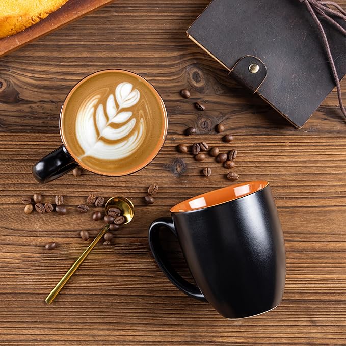 GBhome 12oz Coffee Mugs Set of 6, Large Ceramic Coffee Mugs for Man, Woman, Dad, Mom, Modern Coffee Mugs Set with handle for Tea/Latte/Cappuccino/Milk/Cocoa. Dishwasher&Microwave Safe,Orange
