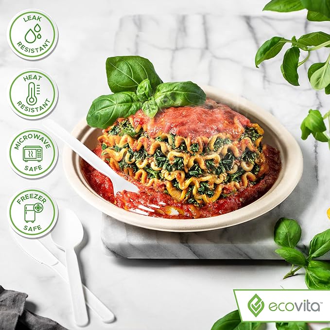 Ecovita 100% Compostable Paper Plates [9 in.] ??150 Disposable Plates Eco Friendly Sturdy Tree Free Liquid and Heat Resistant Alternative to Plastic or Paper Plates