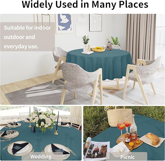 Easy-Going Faux Linen Waterproof Spill-Proof Tablecloth Stain Resistant Round Table Cloth Wrinkle Free Decorative Fabric for Kitchen, Dining, Party, Weddings, Restaurants (60 in-Round, Turquoise)