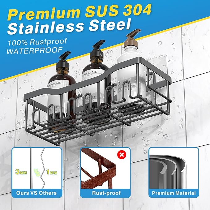 EUDELE 5-Pack Rustproof Stainless Steel Shower Caddy ??No Drill Adhesive Bathroom Organizer with Large Capacity, Spacious Shower Shelves for Inside Shower, Kitchen & Home Decor Storage-XL Size