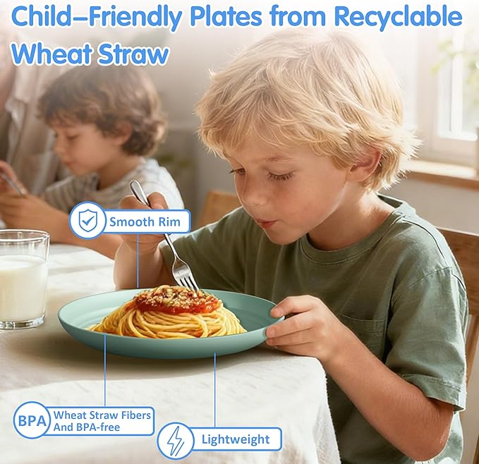 Quatish 10 PCS Unbreakable Reusable Plastic Plates,10 inch Dishwasher & Microwave Safe Dinner Plate, Easy-to-Clean Lightweight,Portable for Kitchen & Picnics Wheat Straw Plates（ Multi-Color）
