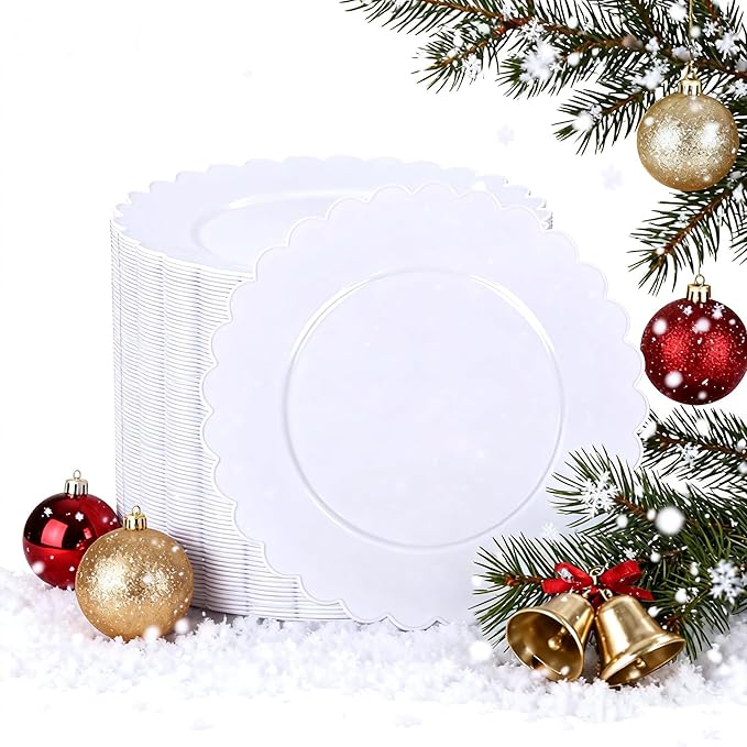 SUT 72Pcs 7.5" White Plastic Plates, Heavy Duty Disposable Plates for Weddings, Parties, Events, Fancy Dessert & Appetizer Plates | Shatterproof Bulk Party Supplies (72 Count)