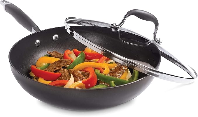 Anolon Advanced Hard Anodized Nonstick Frying Pan/ Fry Saute All Purpose Pan with Lid - 12 Inch, Gray