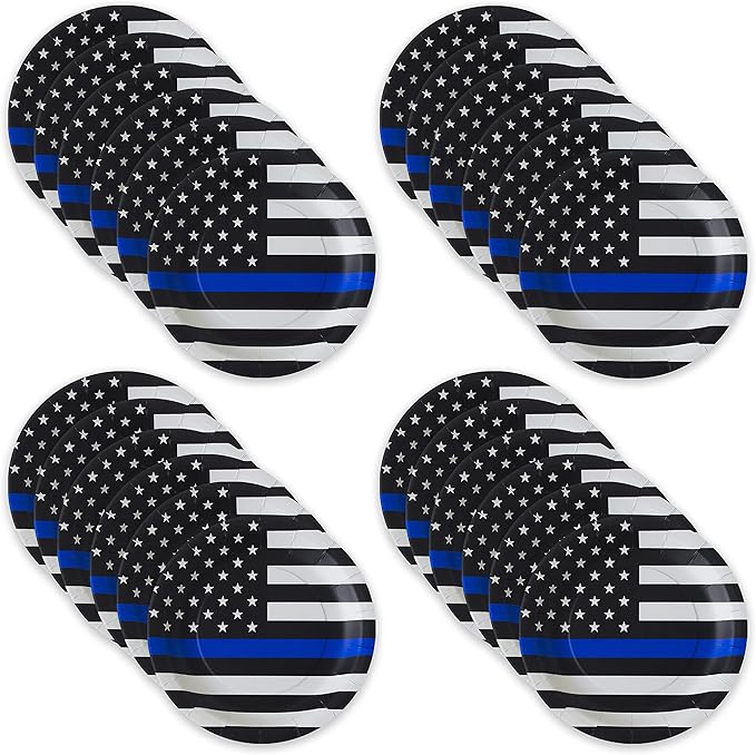 Havercamp Police-Thin Blue Line Lg. 9??Plates (24 Pcs.) in the Official Thin Blue Line Flag Pattern. 24 paper dinner plates