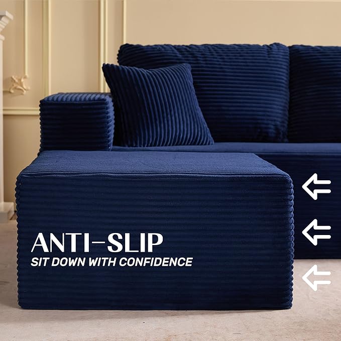 138" Modular Sofa Memory Foam Sectional Couches for Living Room, Sleeper Sofa Bed, Corduroy, Blue