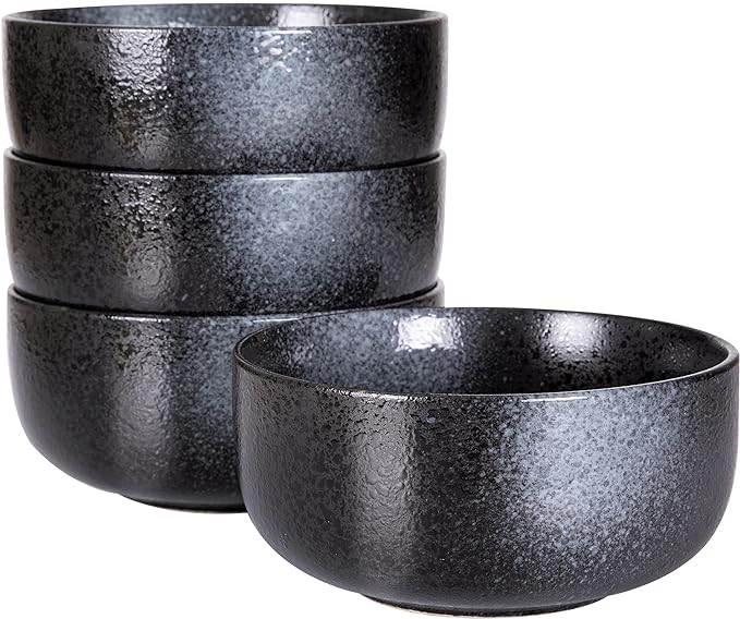S&Q'S CERAMICS Soup Bowls - 36 Ounce Ceramic Bowl Set, Kitchen Bowls for Large Cereal, Noodle, Soup, Breakfast, Microwave and Dishwasher Safe, [Set of 4], Black and Grey