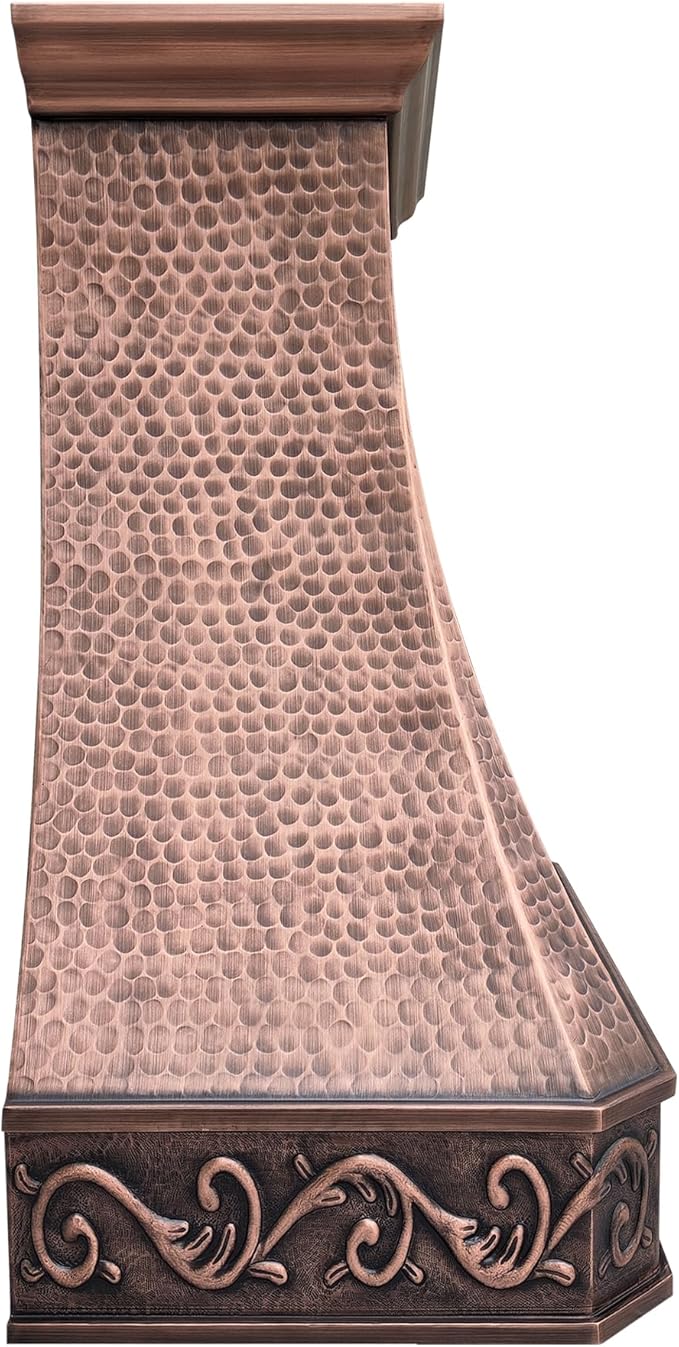 CT Copper Tailor Copper Vent Hood Island Mount,42'' W,39''H, 1150 CFM Exhaust Fan,Stainless Steel Vent,LED Light,Dishwasher-Safe Baffle Filters,Light Hammered-Medium Patina,VH3A