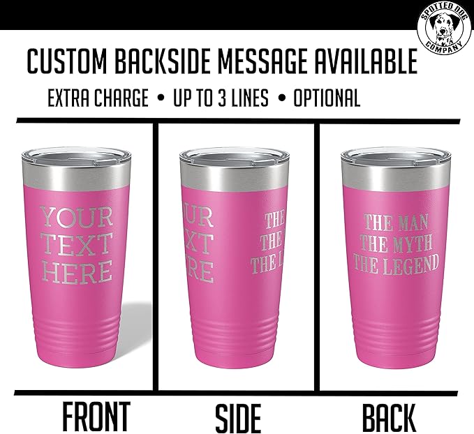 Personalized 20oz (17 Colors) Powder Coated Insulated Stainless Steel Tumbler with Lid, Custom Etched, Customized Text Message Name, Engraved Gift Idea Women Men Him Her, Your Text Here (Pink)