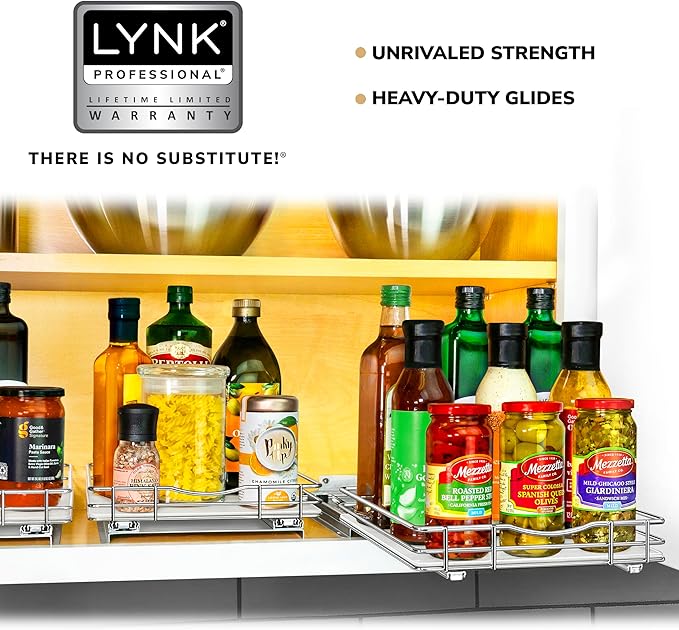 LYNK PROFESSIONAL짰 Pull Out Spice Rack Organizer for Inside Kitchen Cabinets - 10-3/8 inch Wide - Slide Out Drawer ??Chrome Sliding Spice Cabinet Organization Shelf Racks - 1 Tier
