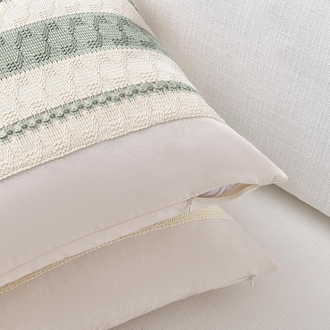 Fancy Homi Set of 2 Sage Green Boho Euro Decorative Throw Pillow Covers 26x26 Inch for Living Room Bedroom Couch Bed Indoors, Rustic Retro Cushion Case, Bohemian Room Home Decor