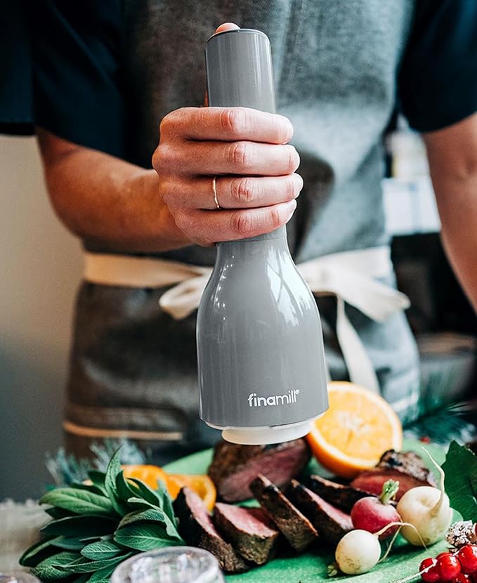 FinaMill Classic Battery Spice Mill ??Battery Operated Salt and Pepper Grinder Set, Includes 2 Interchangeable Spice Pods, Adjustable Coarseness, Ceramic Grinder, LED Light, Kitchen Gifts for Women