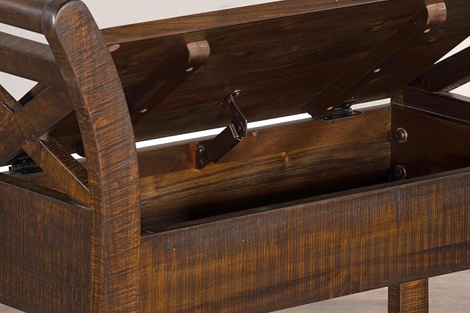 Empire USA Rustic Storage Bench, Mahogany Wood with Lower Shelf (Tobacco Leaf Finish)
