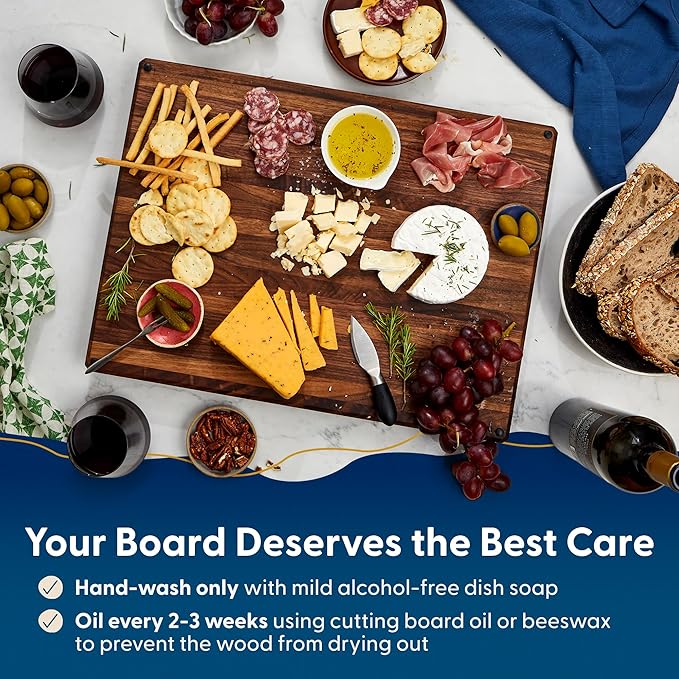 Sonder Los Angeles Franklin Cutting Board Made in USA | Black Walnut Edge Grain Cutting Board for Kitchen with Non-Slip Feet & Juice Groove | Gift Box Included | 20x15x1.5 in