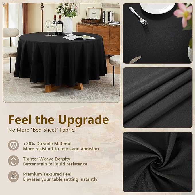 ITWMTTO 6-Pack Black Round Tablecloth 120 Inch - Polyester Fabric Table Cloth Round Table Cover for Round Tables - Reusable & Washable