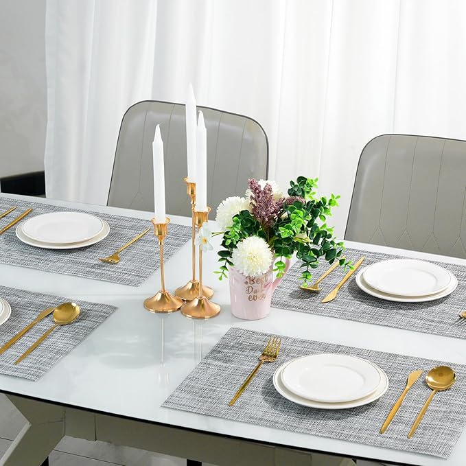 flohar Placemats Set of 12竊똍on-Slip PVC Weave Table Mats Easy to Clean竊똇eat Resistant Place Mats for Kitchen Dining Table Decoration Indoor Outdoor竊똆ray